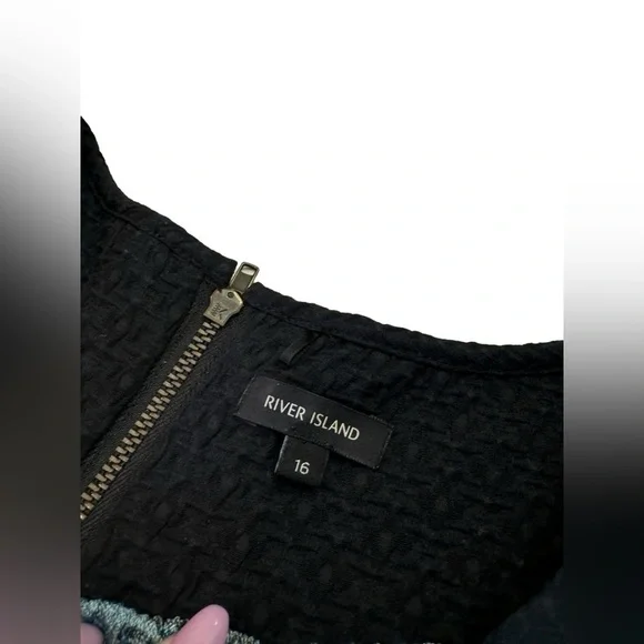 River Island Black Blue Brocade Tapestry A Line Dress US 12 - Picture 5 of 11